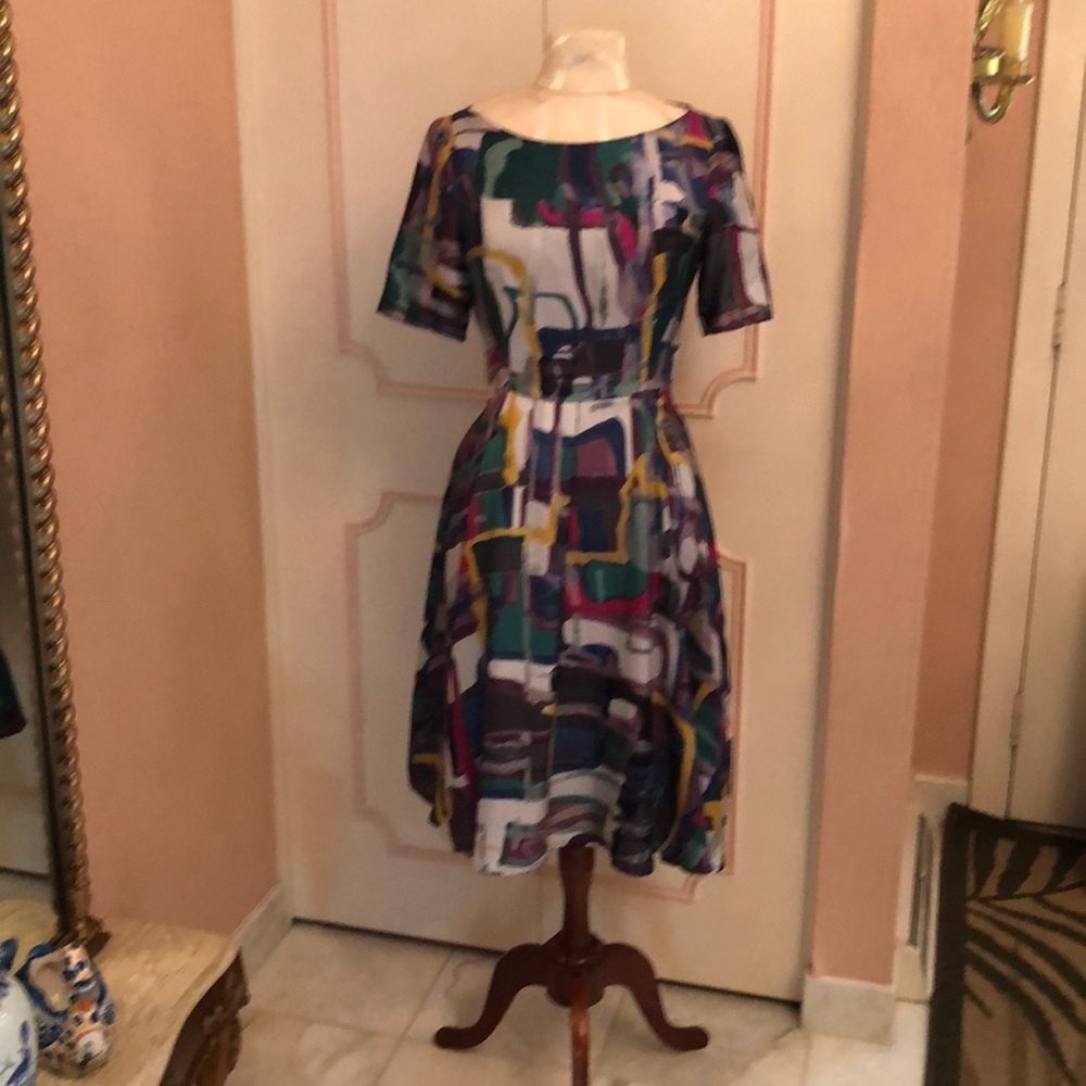 LAVIA18  MULTICOLOR SILK TWILL PRINT DRESS